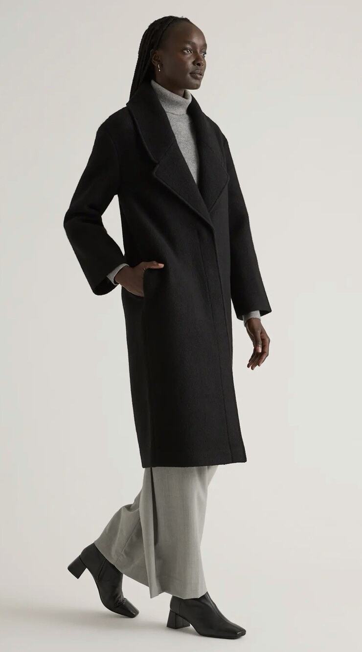 NWT Quince 100% Merino Wool Shawl Collar Long Coat •Women S• Black Luxury $164